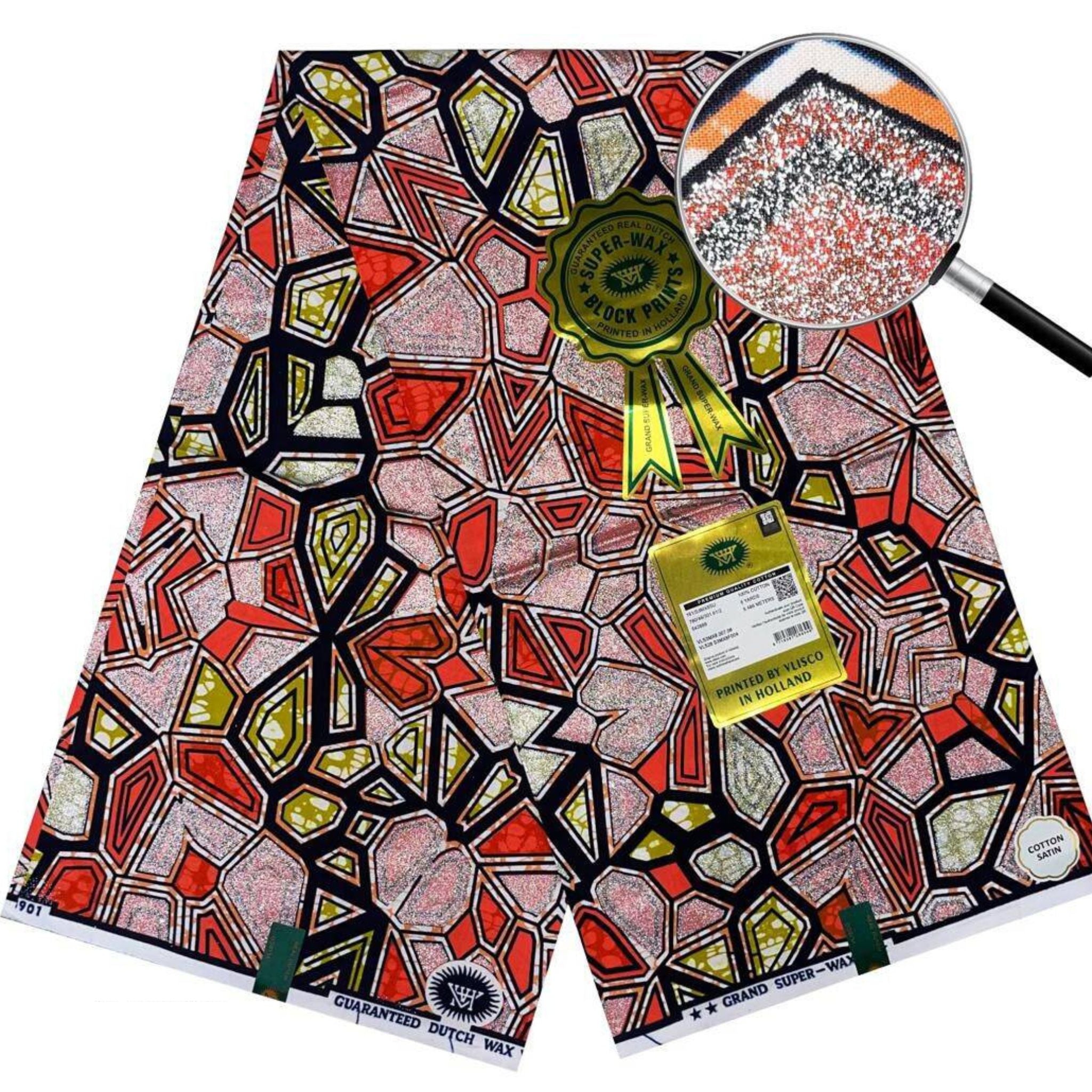 Grand Super Wax Fabric  in Orange, and Pink African Print for Festive Creations