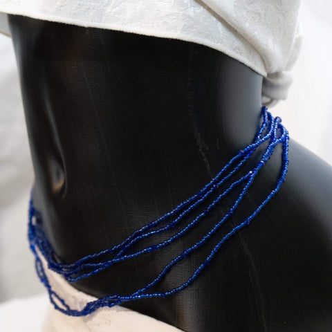 AfroBeads Waist Beads in Dark Sapphire and Capri Blue Colored Glass Side  View