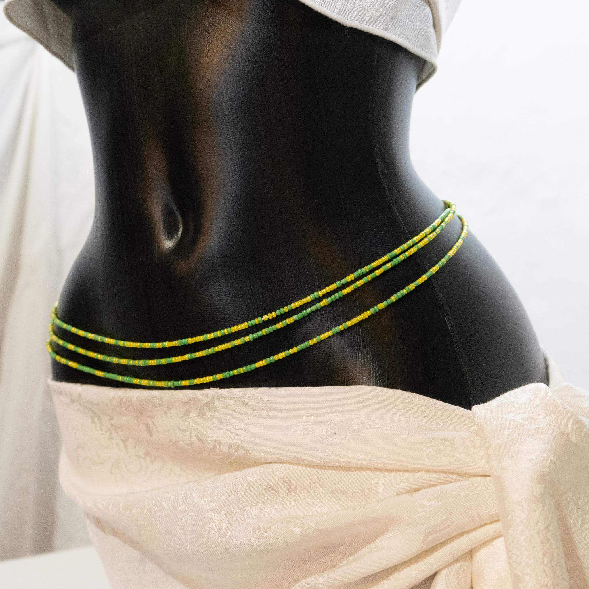 AfroBeads Waist Beads in Spring Green and Maize Yellow Seeds  Side View