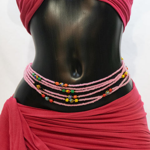 AfroBeads Waist Beads in Tribal Seeds with Charming Pink  