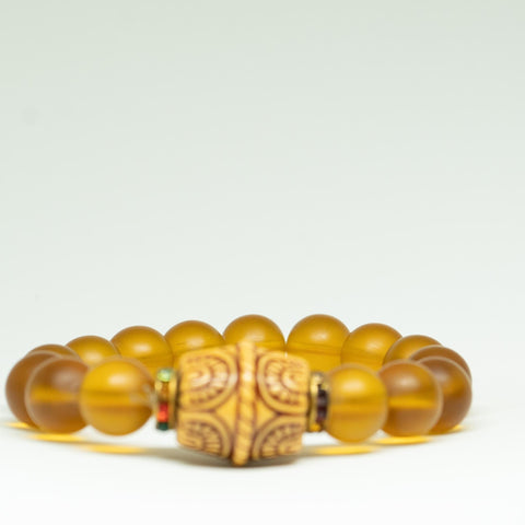 AfroBeads Bracelet in Matted Tabac Glass, Wood Works