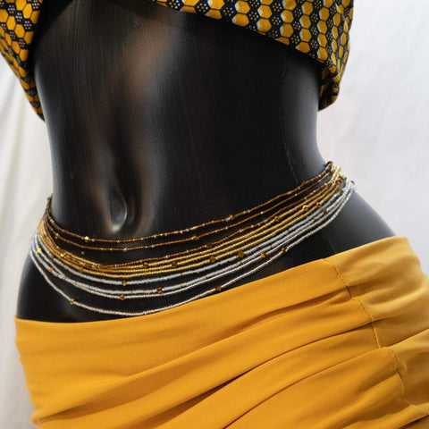 AfroBeads Waist Beads in Seeded Beads with Smoked Topaz Tilted Side View