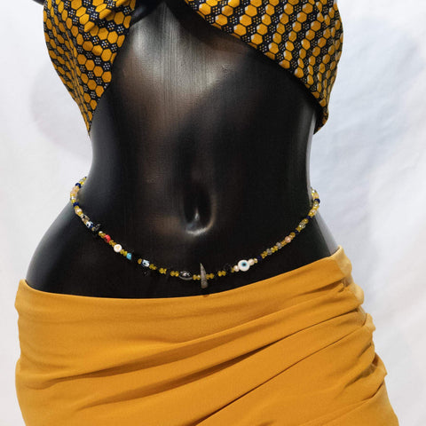 AfroBeads Waist Beads in Genuine Smoky Quartz, Hematite, and Gold Crystal  Alternate View