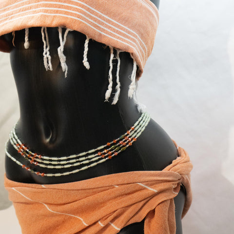 AfroBeads Waist Beads in Glow-In-The-Dark Morion, Fire Opal, and Silver Shade Crystals Waist Beads Side View