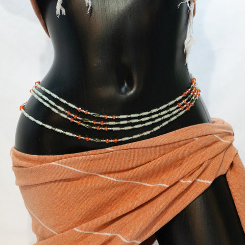 AfroBeads Waist Beads in Glow-In-The-Dark Morion, Fire Opal, and Silver Shade Crystals Waist Beads