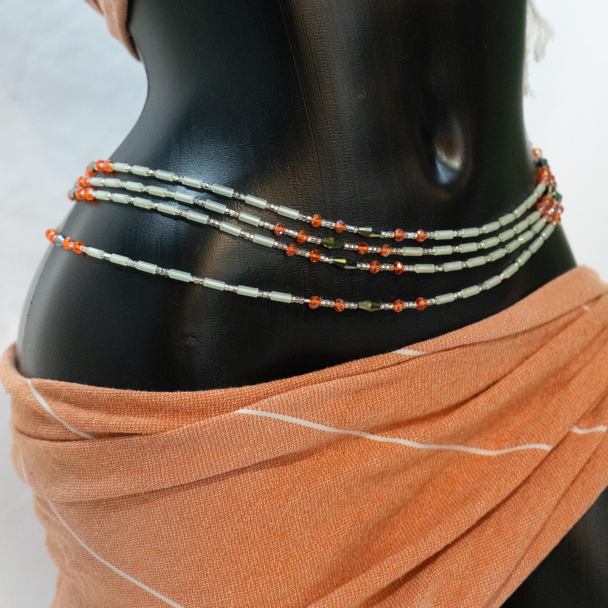 AfroBeads Waist Beads in Glow-In-The-Dark Morion, Fire Opal, and Silver Shade Crystals Waist Beads Side Vie Alternate