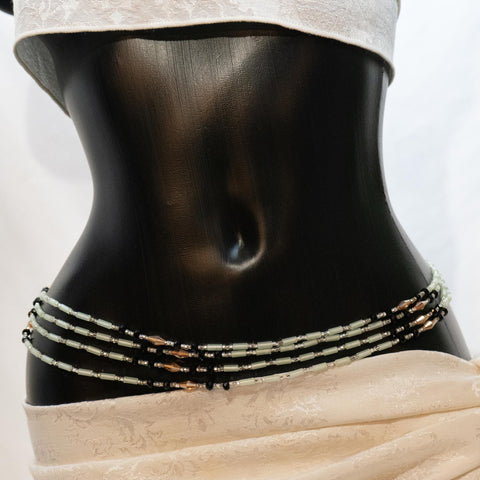 AfroBeads Waist Beads in Glow-In-the-Dark, Vintage Rose, Jet Black and Siler Crystal 