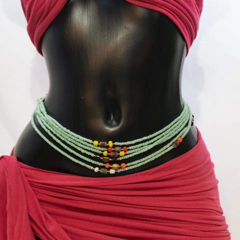 AfroBeads Waist Beads in Tribal Seeds in Honeydew 