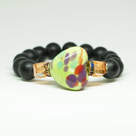 AfroBeads Bracelet in Jet Black Glass, Silk Crystal, and Recycled Seed