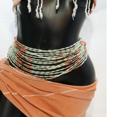 AfroBeads Waist Beads in Glow-In-The-Dark Morion, Fire Opal, and Silver Shade Crystals Waist Beads Tilted View