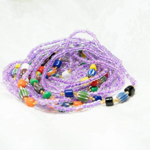 AfroBeads Waist Beads in Tribal Seeds with African Violet  Strand