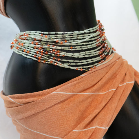 AfroBeads Waist Beads in Glow-In-The-Dark Morion, Fire Opal, and Silver Shade Crystals Waist Beads Tilted Vie Alternate