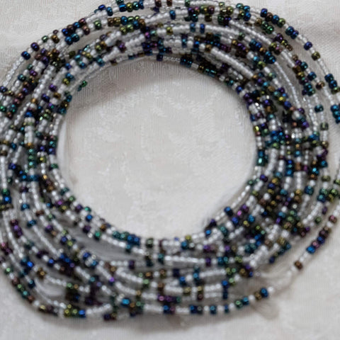 AfroBeads Waist Beads in Bermuda Blue and Crystal Moonlight Seeds Close Up