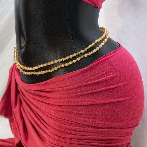 AfroBeads Waist Beads in Cameo Pink and Amber Gold Waist Beads Alternative Side View