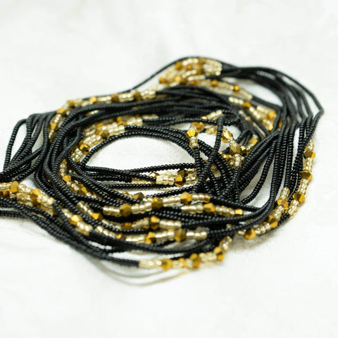 AfroBeads Waist Beads in Jet Black And Golden Seeds with Smoked Toppers Strand