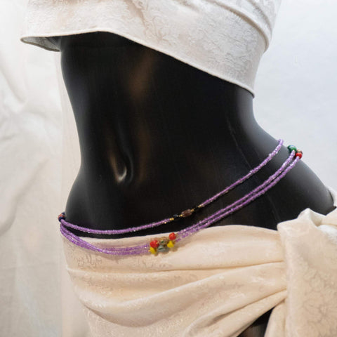 AfroBeads Waist Beads in Tribal Seeds with African Violet  Side View