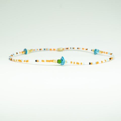 AfroBeads Anklets in Orange Carnival with Crystals on Marble Seeds