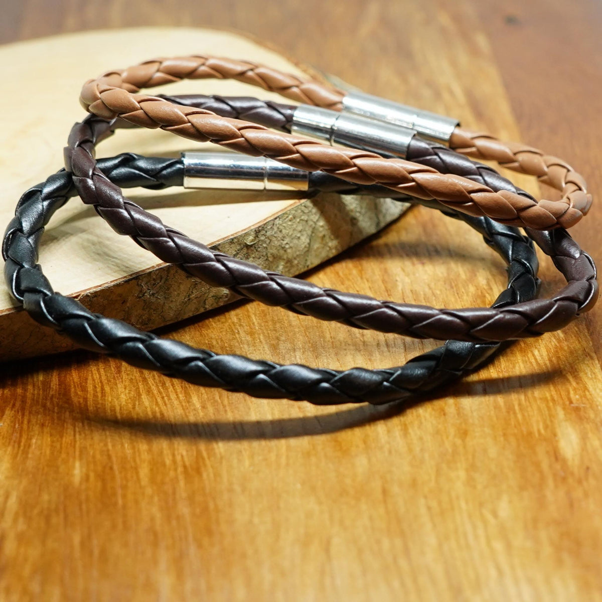 AfroBeads in Black and Brown Bracelet with Leather and Premium Silver closure.