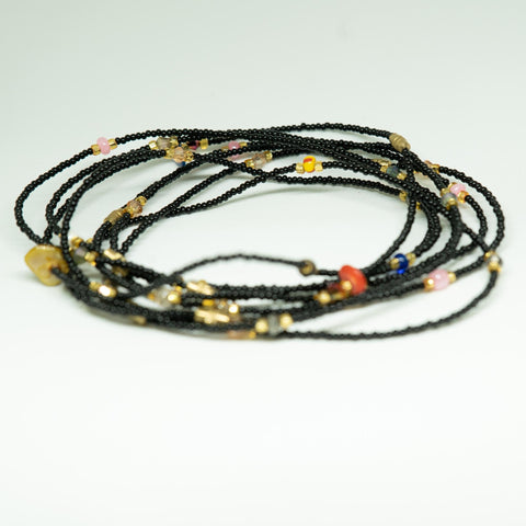 AfroBeads Anklets in Black Seeds, Fuchsia Pink with Marbled Seeds and.Orange Carnival