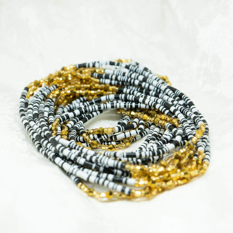 AfroBeads Waist Beads in Black and White with Crystal Gold Waist Beads Strands