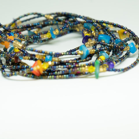 AfroBeads Anklets in Bermuda Blue Shades Crystal Seeds on Marble Stone