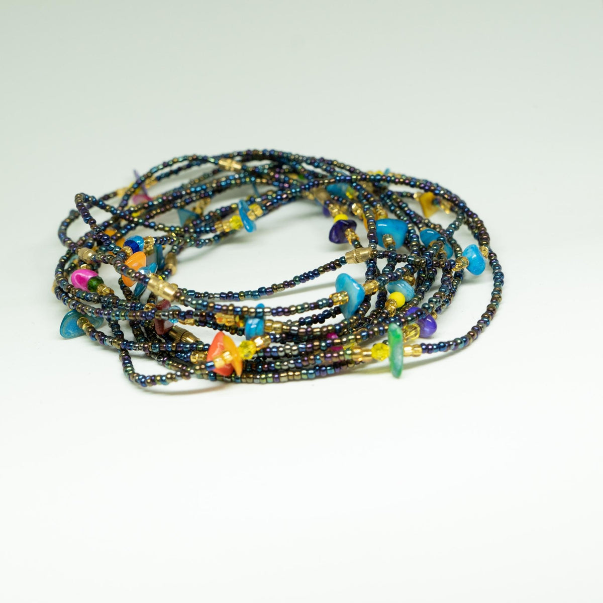 AfroBeads Anklets in Bermuda Blue Shades Crystal Seeds on Marble Stone