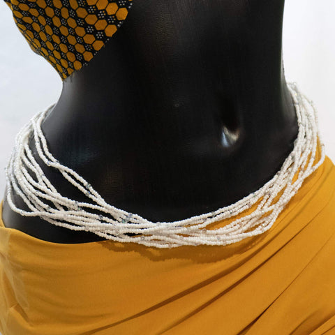 AfroBeads Waist Beads in White And Crystal Moonlight Colored Glass  Tilted View