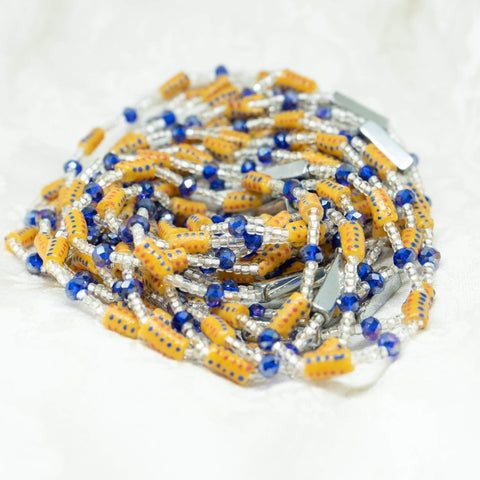 AfroBeads Waist Beads in Tribal Raw Sienna, Silver and Capri Blue  Strand