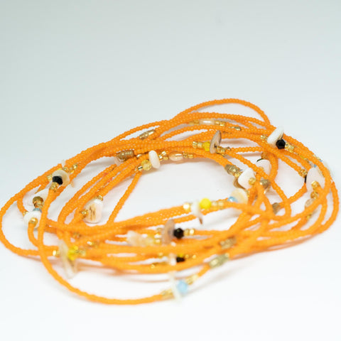 AfroBeads Anklets in Orange Flame and Golden Crystal Seeds with Marbled Stone