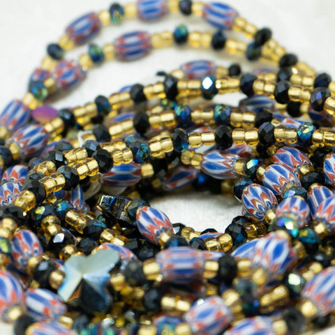 AfroBeads Waist Beads in Fawn, Sandy Brown and Bermuda Blue Close View