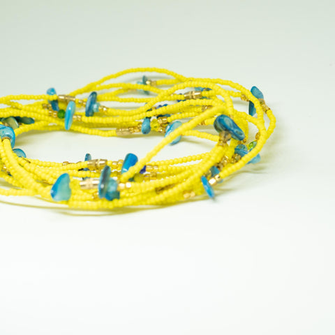 AfroBeads Anklets in Citrine Yellow And Marbled Blue