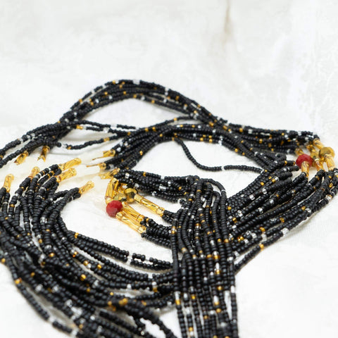 AfroBeads Waist Beads in Seeded Black with Ruby Red and Glow-In-The-Dark Butterfly Strand