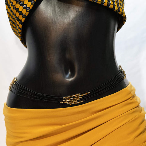 AfroBeads Waist Beads in Jet Black And Golden Seeds with Smoked Toppers