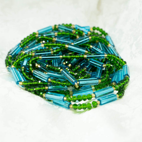 AfroBeads Waist Beads in Caribbean Blue, Emerald Glass, and Citrine Seeds  Strand