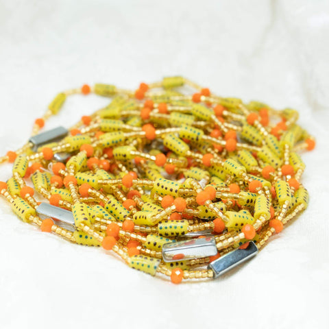 AfroBeads Waist Beads in Tribal Golden Rod, Silver, and Orange Coral  Strand