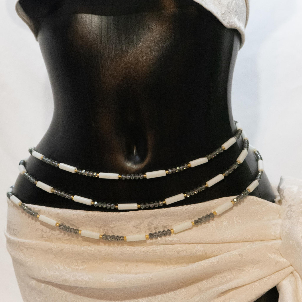 AfroBeads Waist Beads in White Alabaster