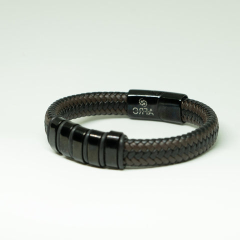 AfroBeads in Black and Brown Bracelet with Leather and Premium Adjustable Magnetic Clasp.