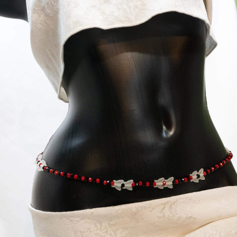 AfroBeads Waist Beads in Red, Black and Glow-In-the-Dark Waist Beads Side View