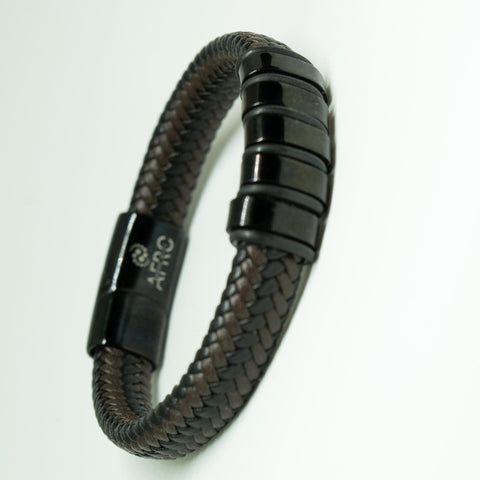 AfroBeads in Black and Brown Bracelet with Leather and Premium Adjustable Magnetic Clasp.