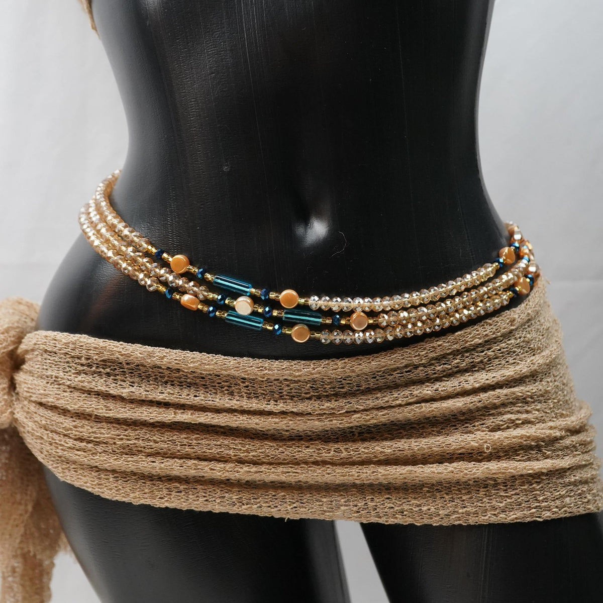 AfroBeads Waist Beads in Teal and Dark Rose