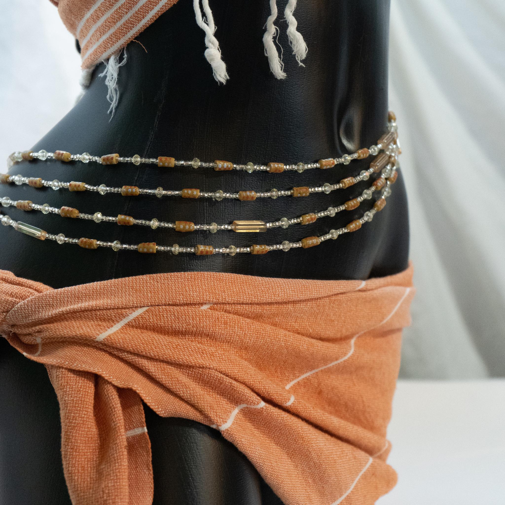 AfroBeads Waist Beads in Tribal Light Brown Sugar, Crystal Silva and Silk  Side View  Alternative