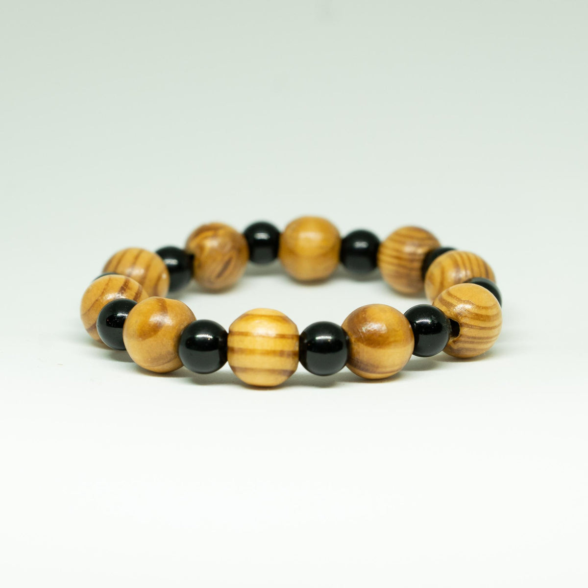 AfroBeads Bracelet in Black Matte Onyx and Wood