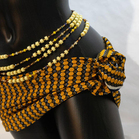 AfroBeads Waist Beads in Flax Traditional Yellow  Tilted View