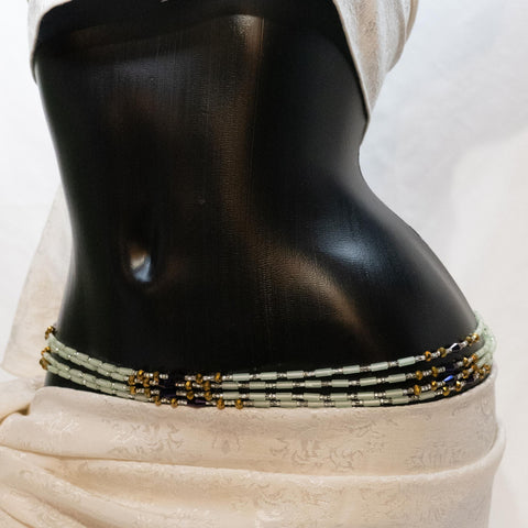 AfroBeads Waist Beads in Glow-In-the-Dark Amethyst, Smoked Topaz and Silver Crystals Side View