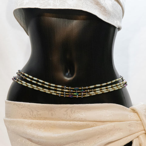 AfroBeads Waist Beads in Glow-In-the-Dark Median and Glacier Blue, Golden Shadow Crystals 