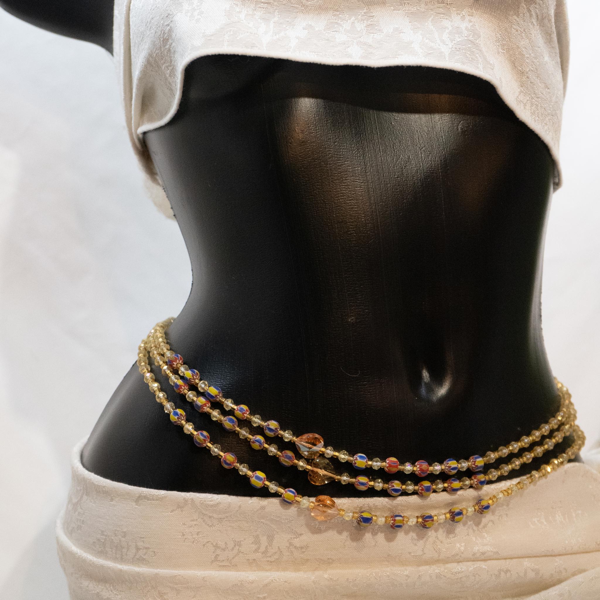 AfroBeads Waist Beads in Tribal Seeds and Light Rose  Front View