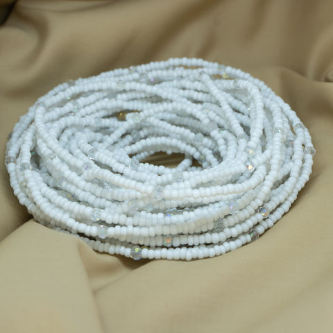 AfroBeads Waist Beads in White And Crystal Moonlight Colored Glass  Strands