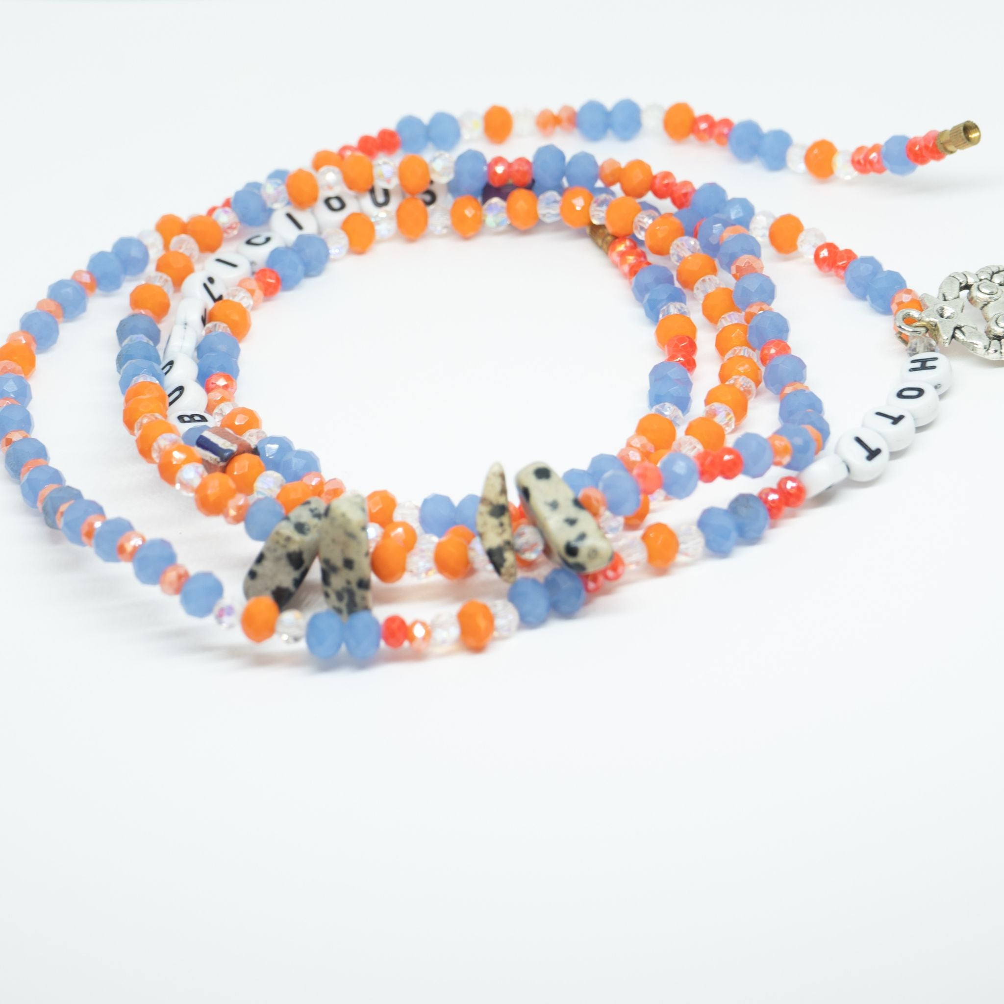 AfroBeads Waist Beads in Tangerine and Livid Blue Crystal Unique African Belly Beads. Strand