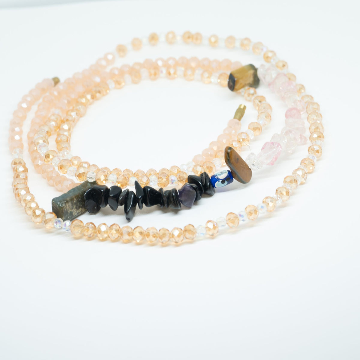 AfroBeads Waist Beads in Hues of Apricot, Bisque and Clear Crystal Strand